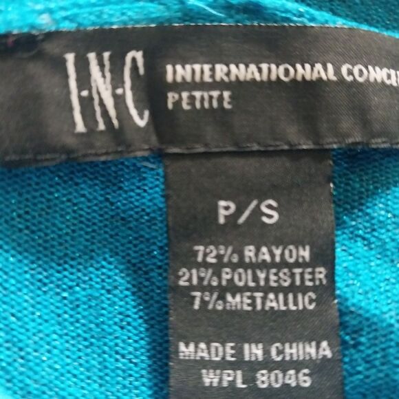 INC International Concepts Turquoise PETITE Cardigan with Sparkle & Lapels. - Picture 3 of 4